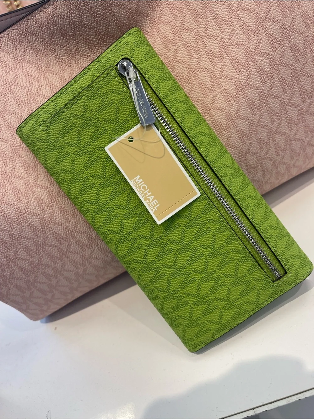 Michael KORS Jet Set Large Signature Logo Tri-Fold Wallet Trifold Lime NWT